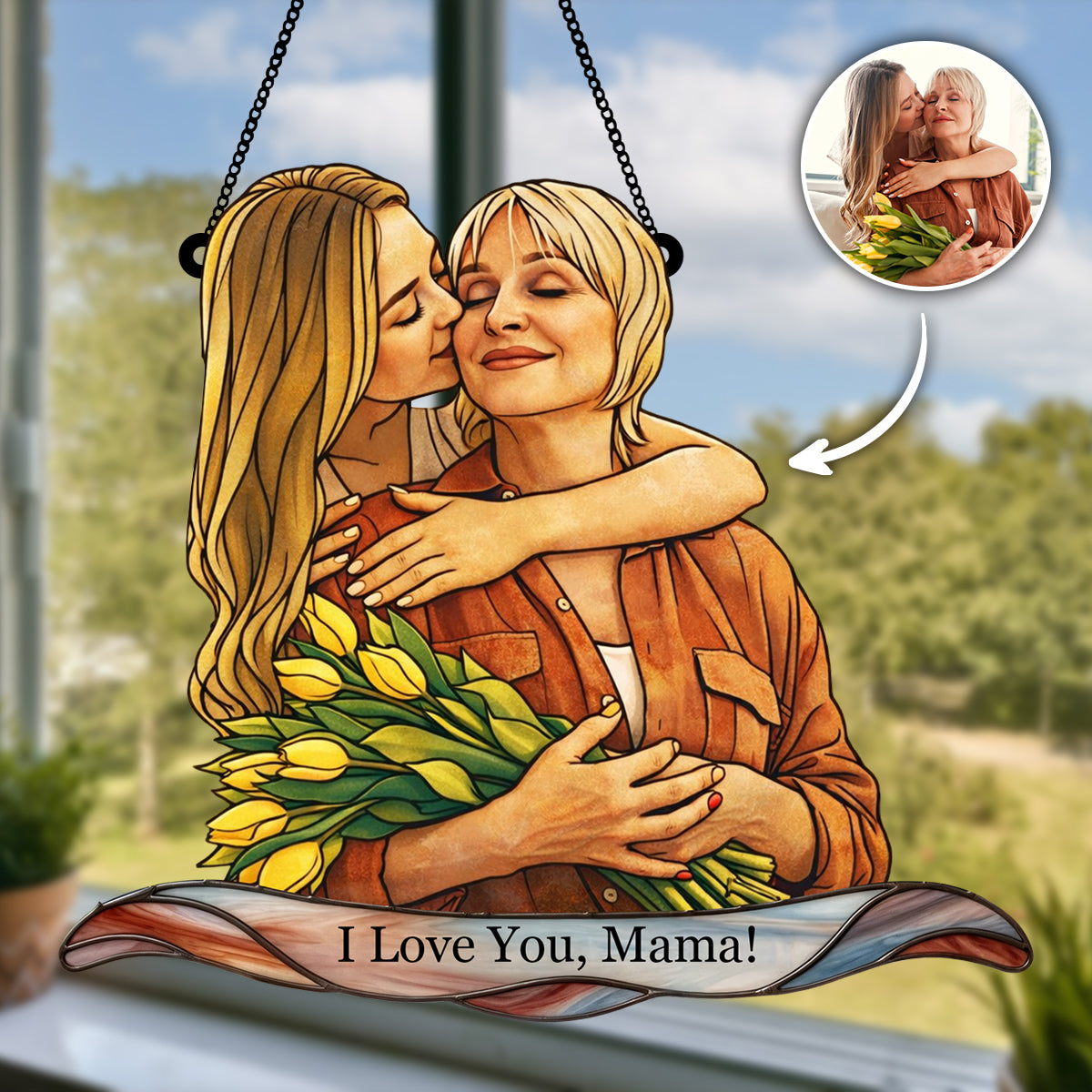 Personalized Family Portrait - Stained Glass Suncatcher for Mom on Mother's Day