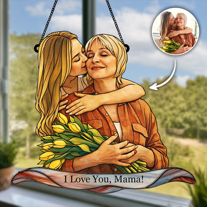 Personalized Family Portrait - Stained Glass Suncatcher for Mom on Mother's Day