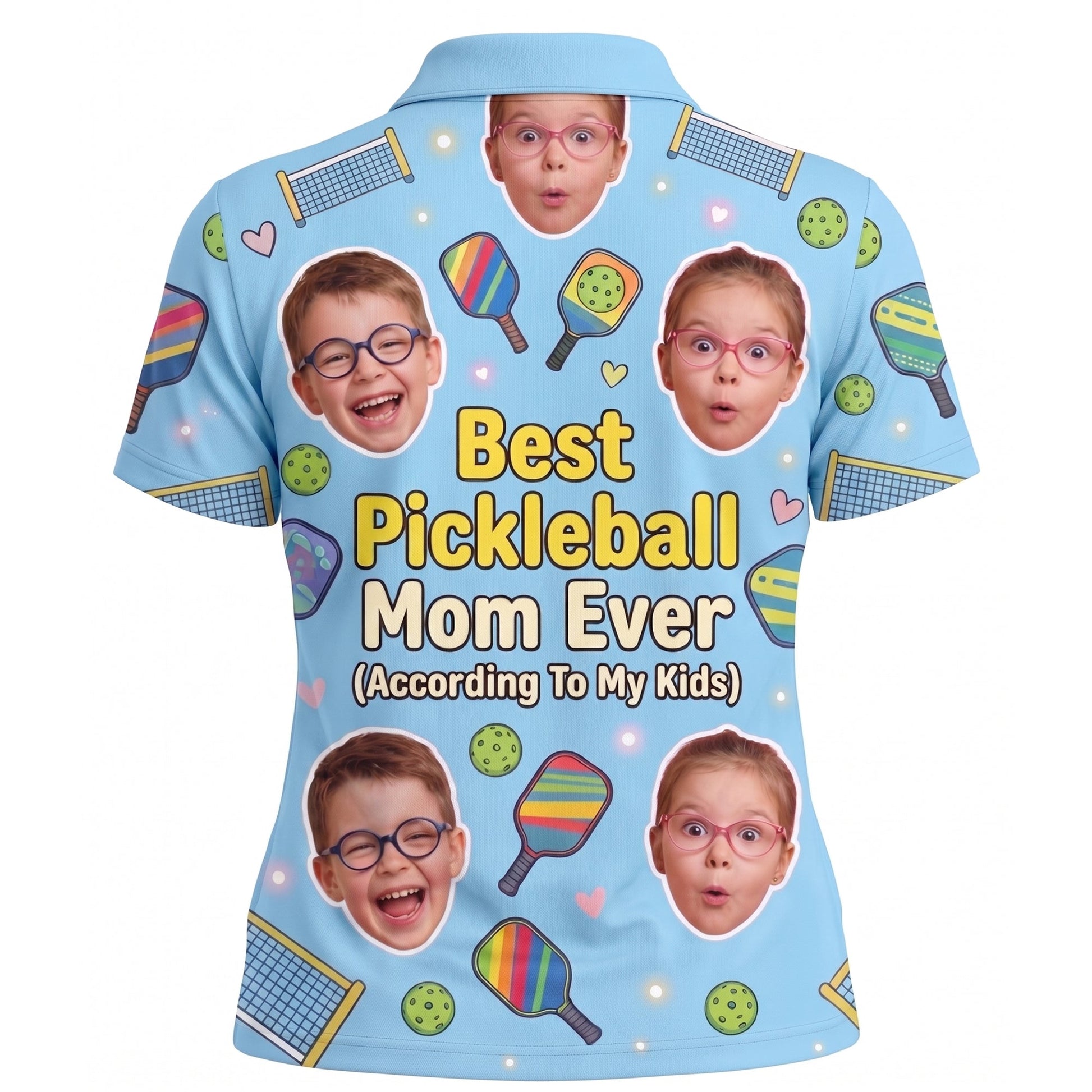 Custom Kids Photo Best Pickleball Mom Polo Light Blue