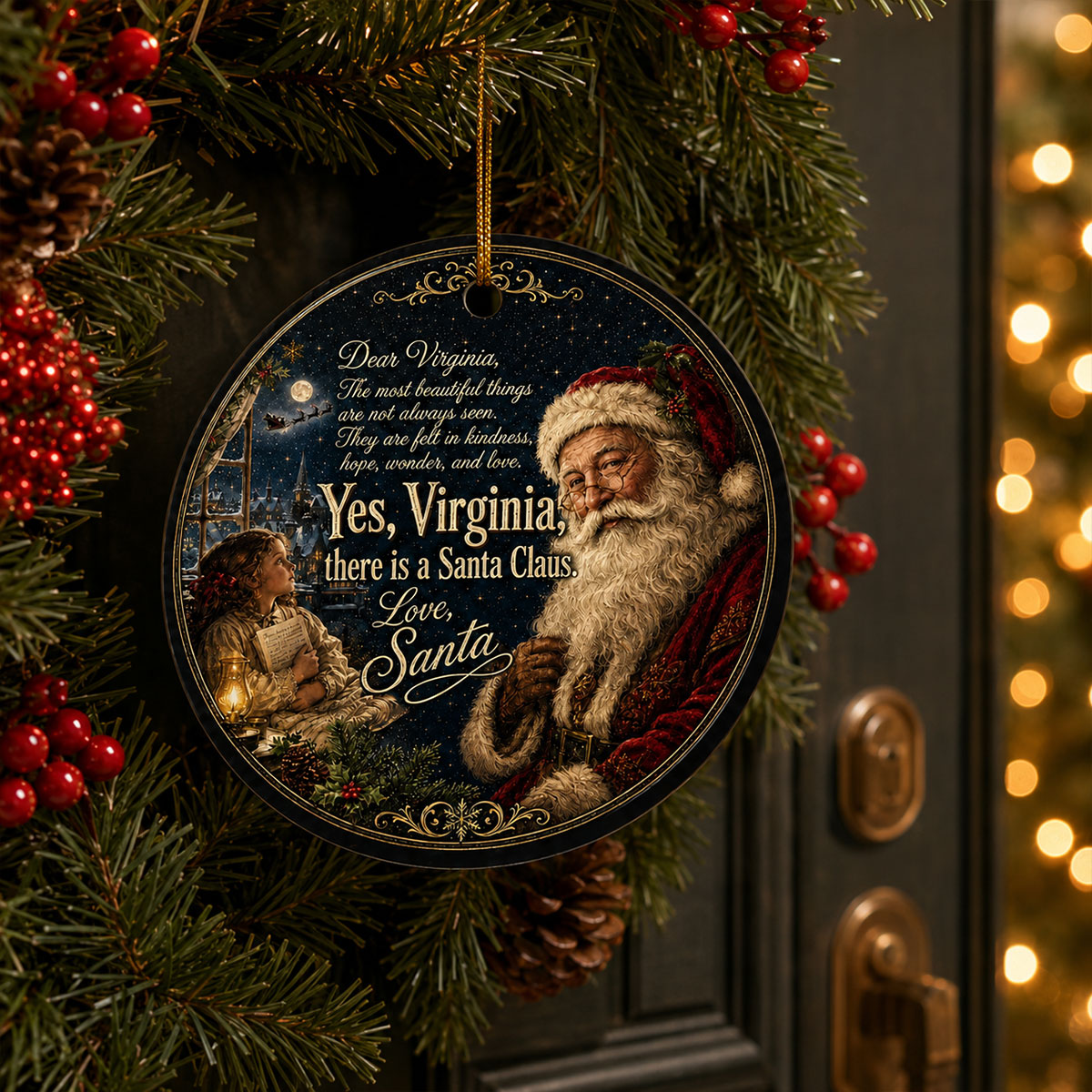 Dear Virginia Santa Letter Quote Aluminum Ornament, Sentimental Holiday Tradition Souvenir