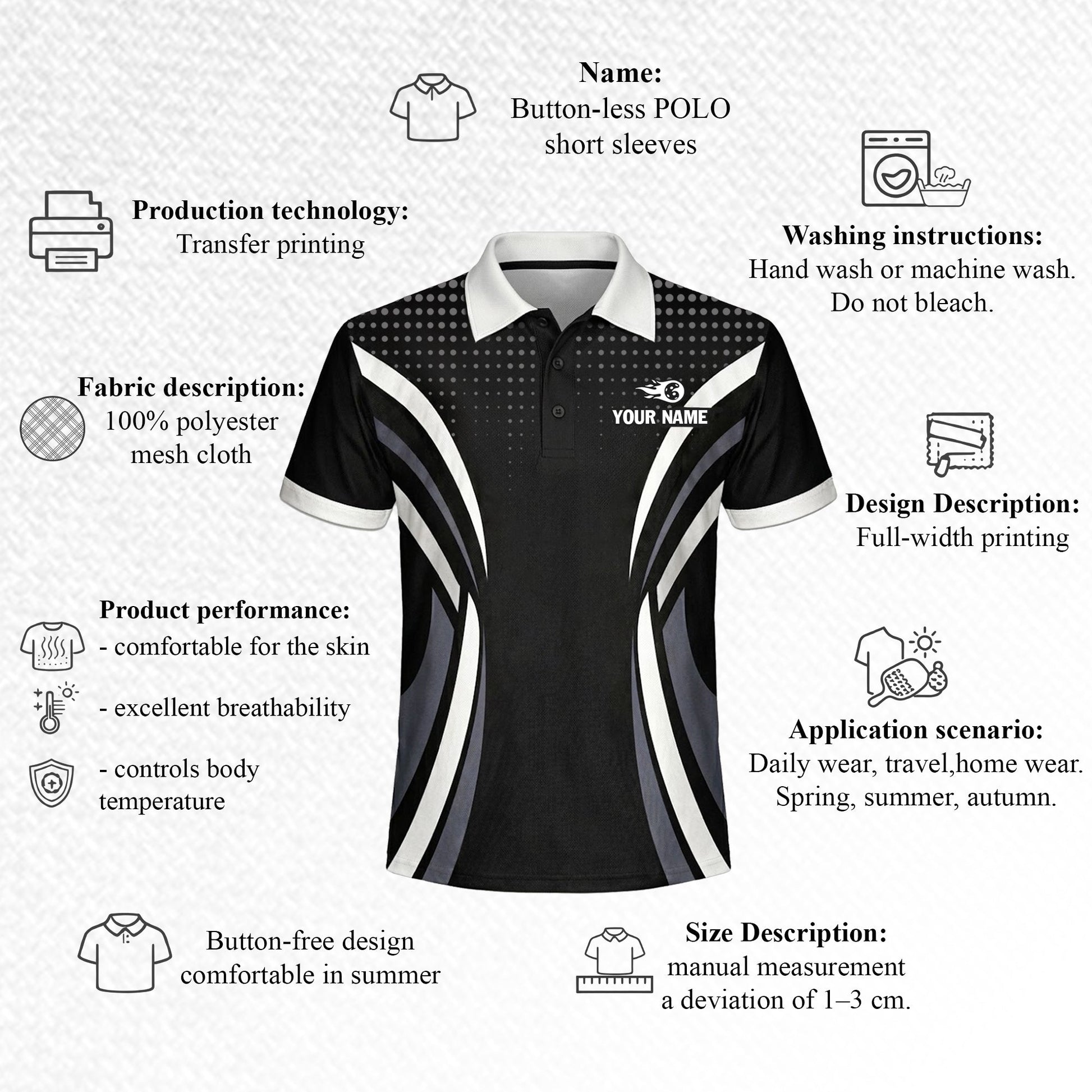 Custom Pickleball Polo Shirt Personalized Name Team Jersey Black White Performance Shirt Unisex
