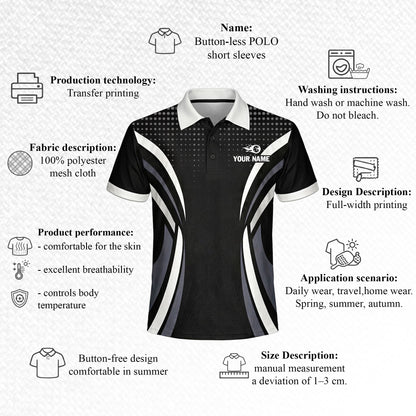 Custom Pickleball Polo Shirt Personalized Name Team Jersey Black White Performance Shirt Unisex