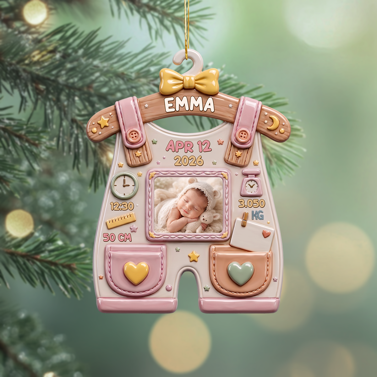 Personalized Newborn Gifts Baby Birth - Real 3D Raised Ornament