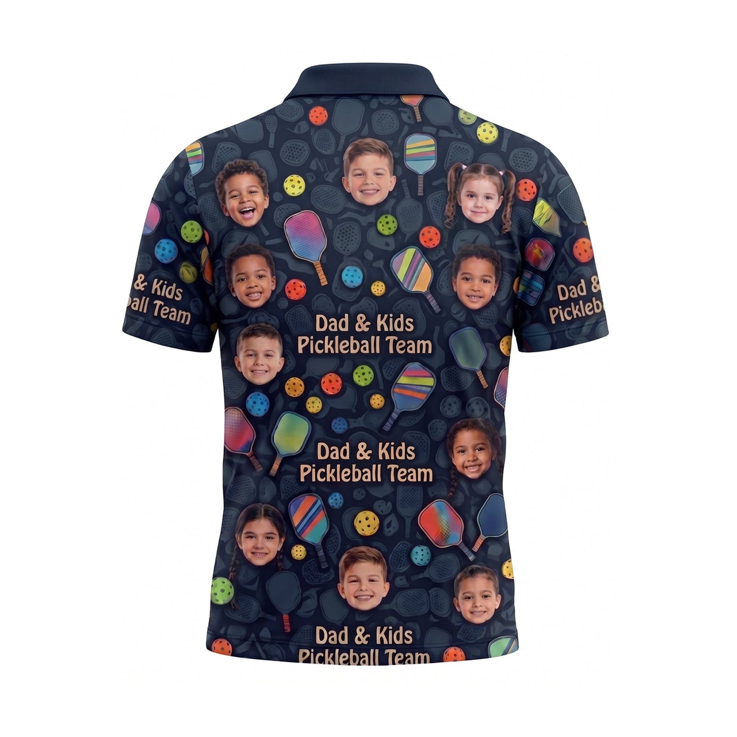 Dad & Kids Pickleball Team Custom Photo Polo Navy