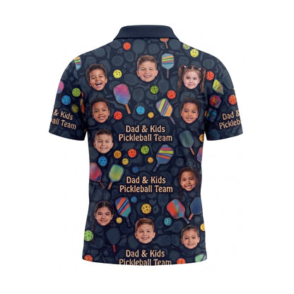 Dad & Kids Pickleball Team Custom Photo Polo Navy