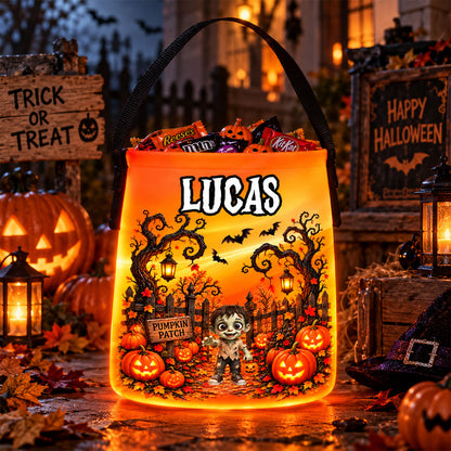 Custom LED Light Bucket Bag - Personalized Halloween Birthday Gifts For Kids - Trick Or Treat Spooky