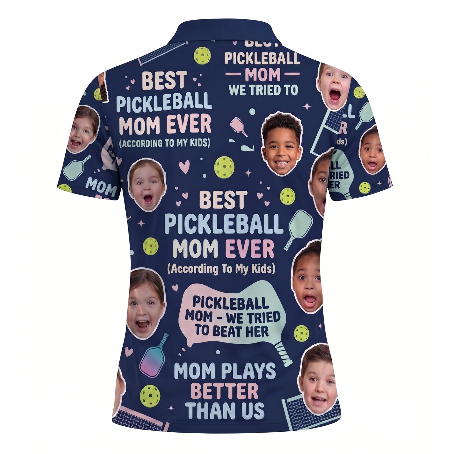 Funny Pickleball Mom Custom Face Navy Polo Shirt