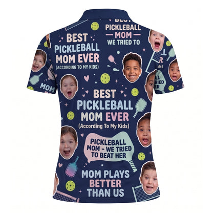 Funny Pickleball Mom Custom Face Navy Polo Shirt