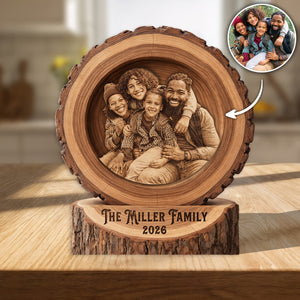 Family Wood Engraved Portrait - Personalized Picture Frame