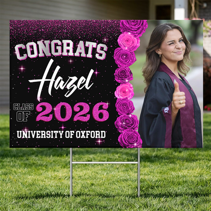 Class Of 2026 Rose Custom Photo Yard Sign - Personalized Lawn Sign