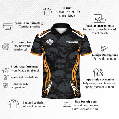 Funny Pickleball Turkey Polo Shirt Personalized Team Name Skull Pattern Performance Polo