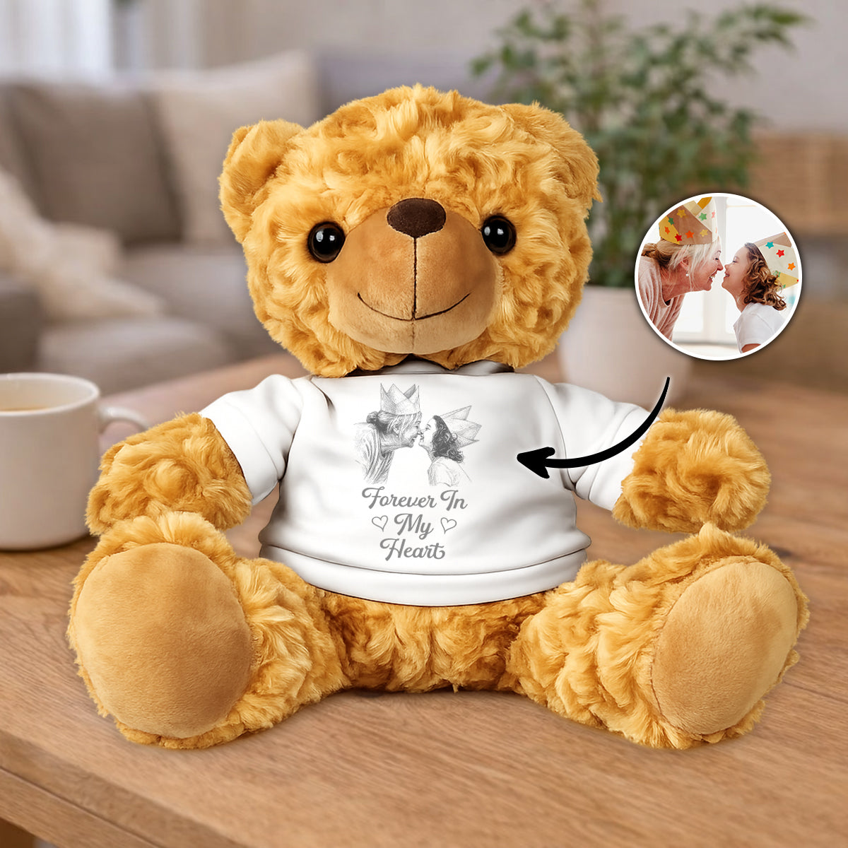 A Cuddle From Heaven - Pencil Sketch Photo Teddy Bear