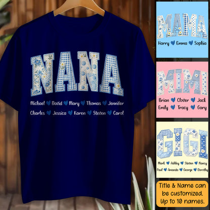 Mama Blue Toile Patchwork Floral - Personalized T-shirt