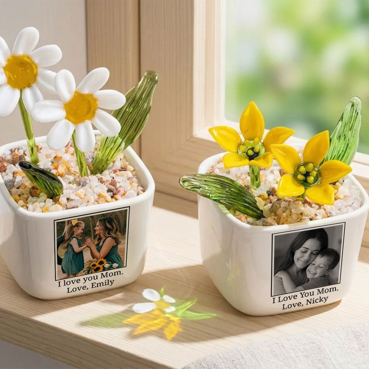 Custom Photo Mom Glass Flower Pot - Personalized Birth Flower Pot for Mom, Mother s Day Gift