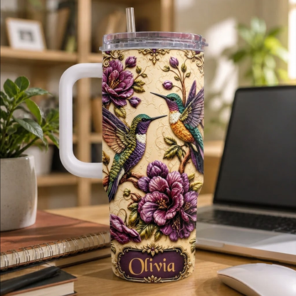 Elegant Hummingbird & Purple Blossom - Personalized 40oz Tumbler