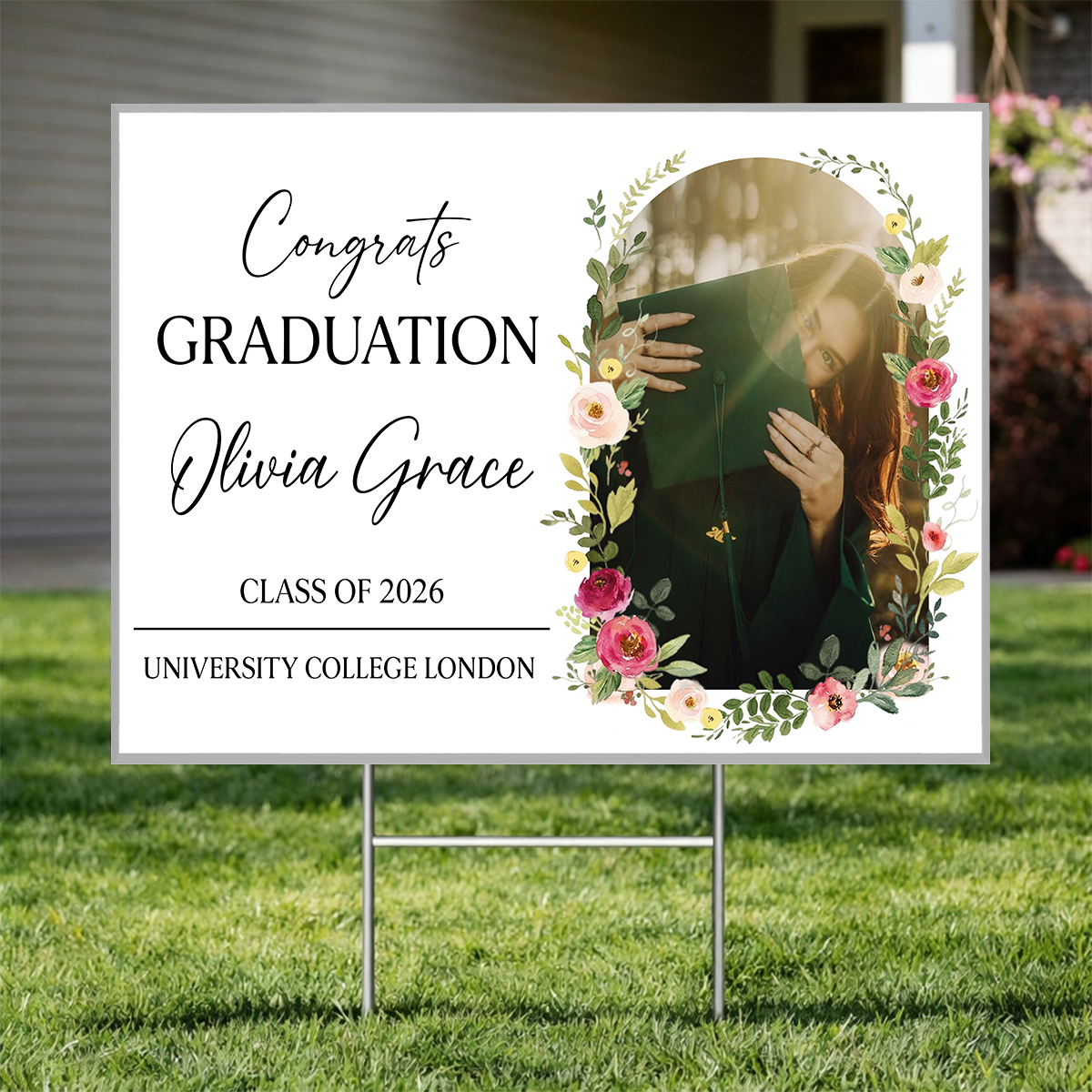 Floral Graduation Yard Sign - Class of 2026 Lawn Sign