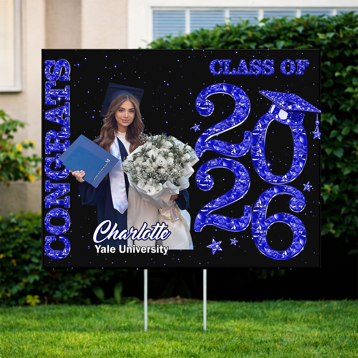 Class Of 2026 Glitter Graduation Photo Yard Sign - Personalized Lawn Sign