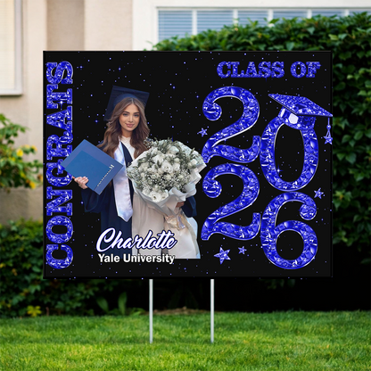 Class Of 2026 Glitter Graduation Photo Yard Sign - Personalized Lawn Sign