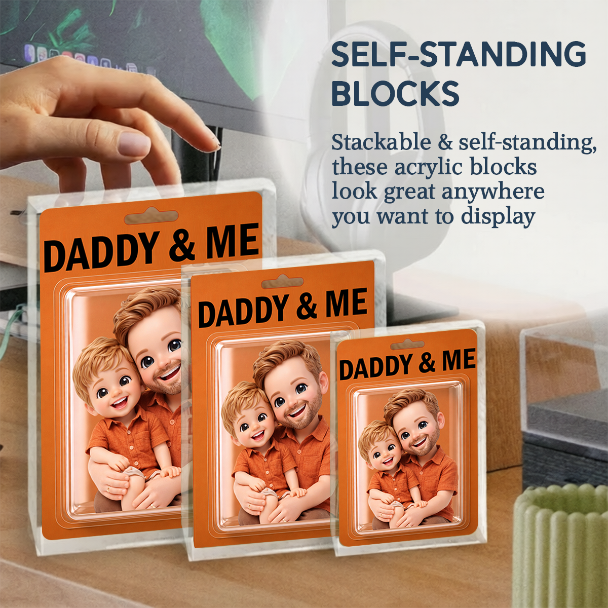 Custom Dad & Child Cartoon Figure Daddy & Me Acrylic Block
