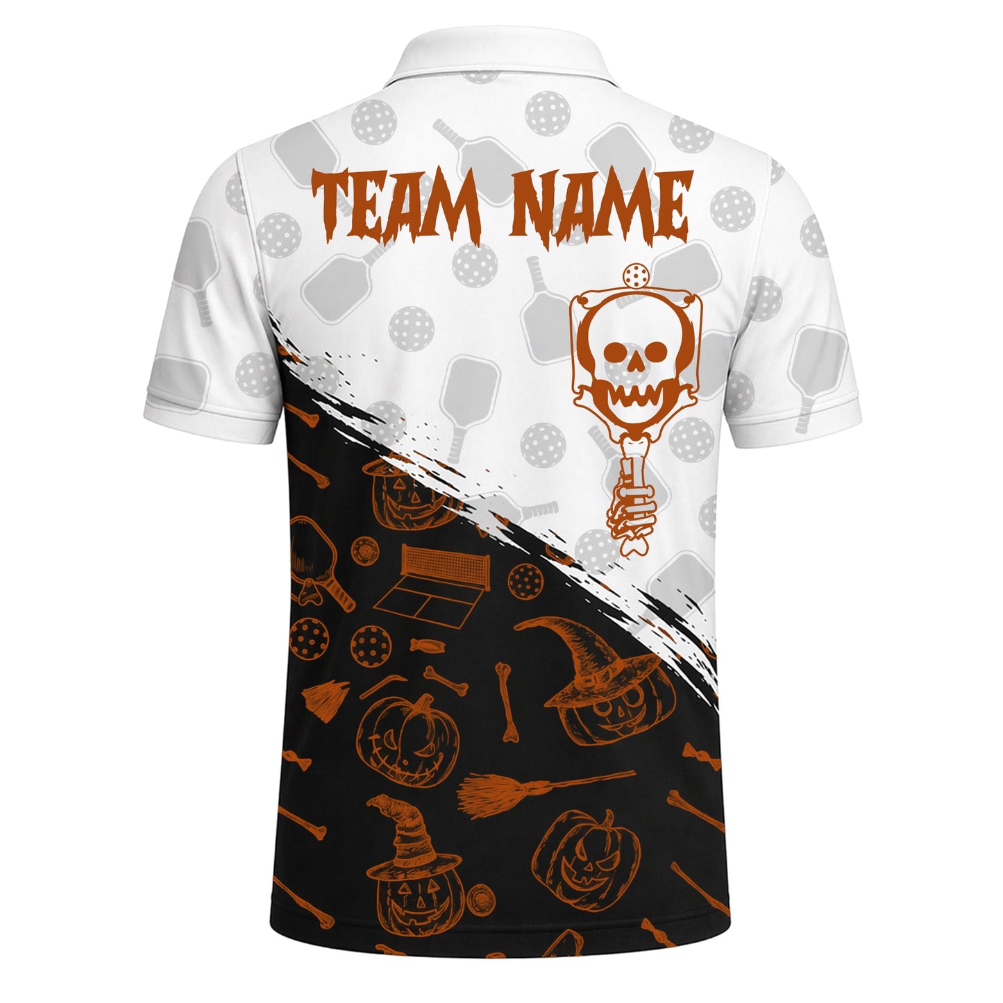 Skeleton Pumpkin Pickleball Custom Name Team Polo