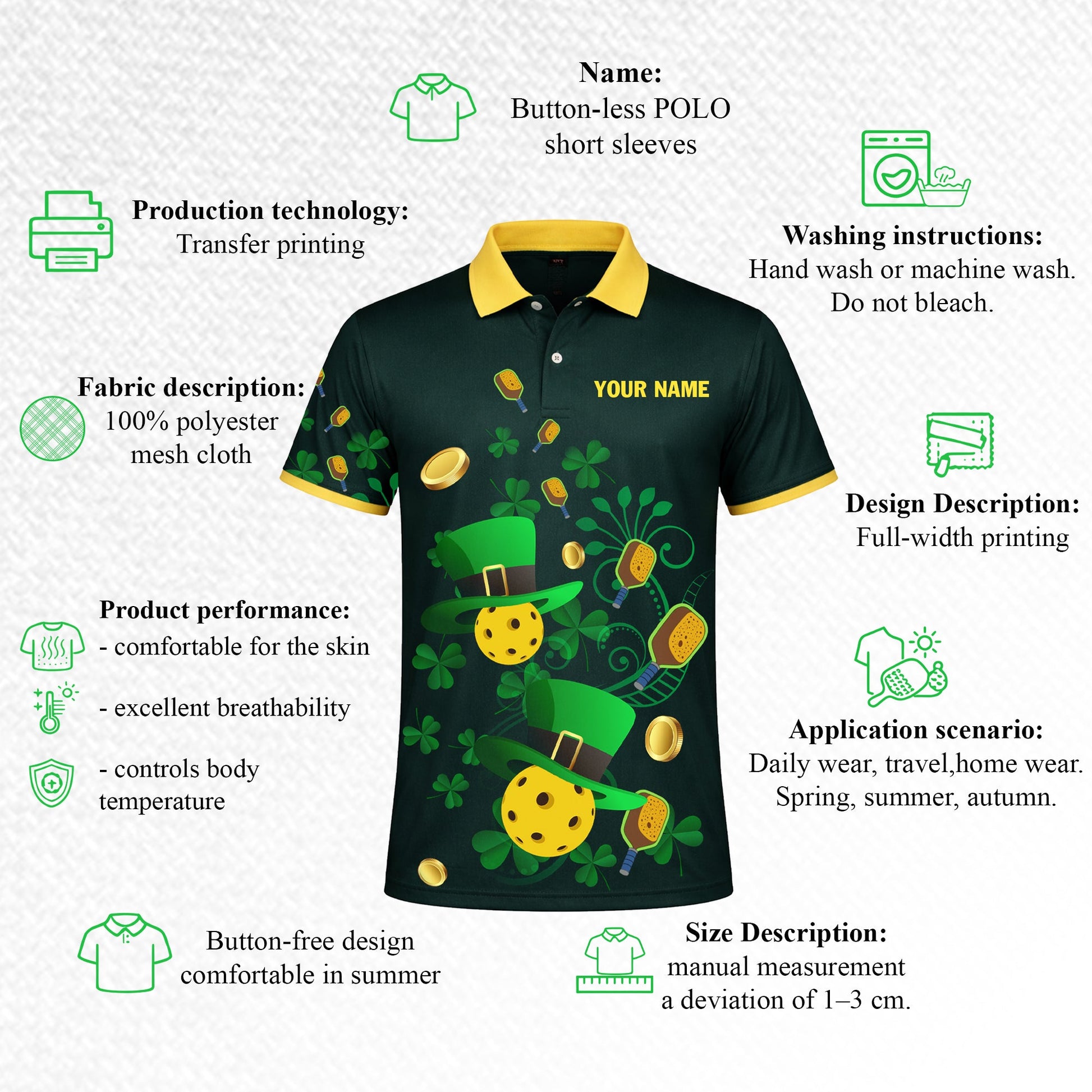 Custom Pickleball Polo Shirt St Patrick Day