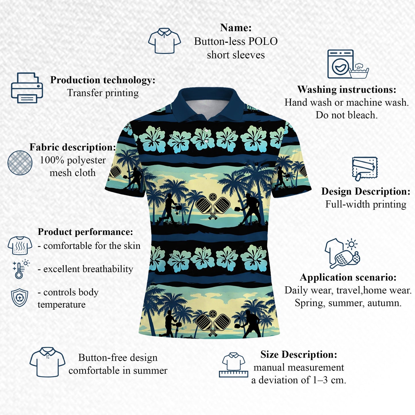 Hawaiian Pickleball Polo Shirt Tropical Beach Palm Tree Hibiscus Breathable Sports Shirt