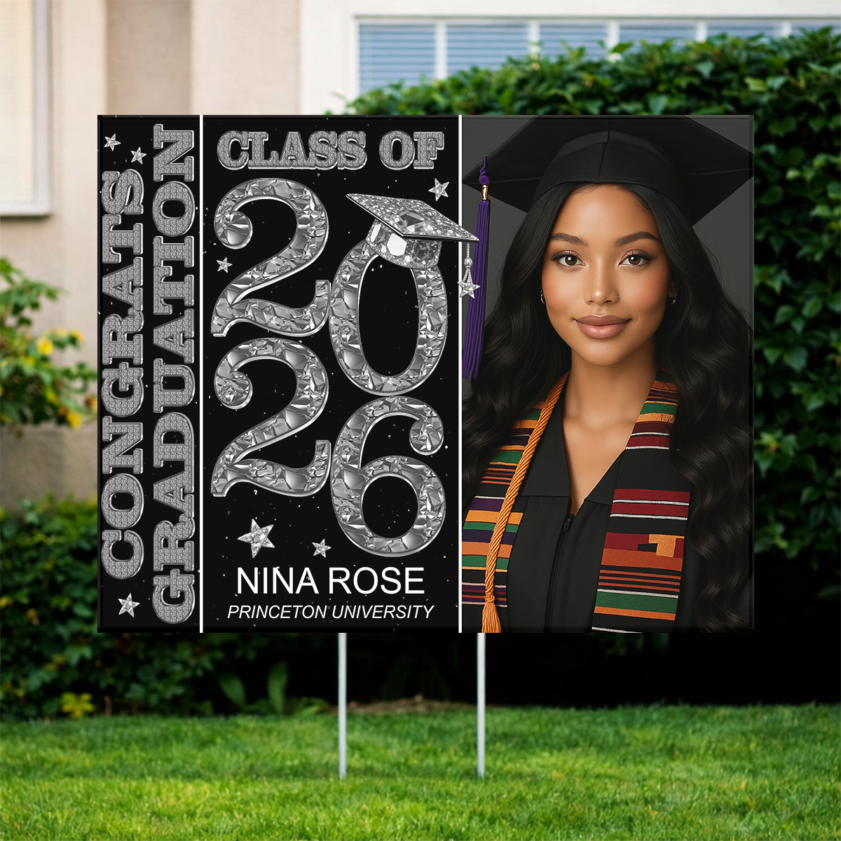 Diamond Graduation Photo Yard Sign - Class Of 2026 - Personalized Lawn Sign