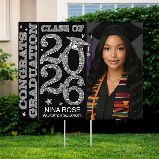 Diamond Graduation Photo Yard Sign - Class Of 2026 - Personalized Lawn Sign