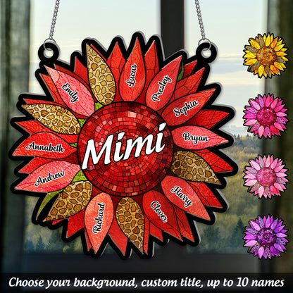 Personalized Sunflower Suncatcher Custom Grandma Name & Kids Names Gift