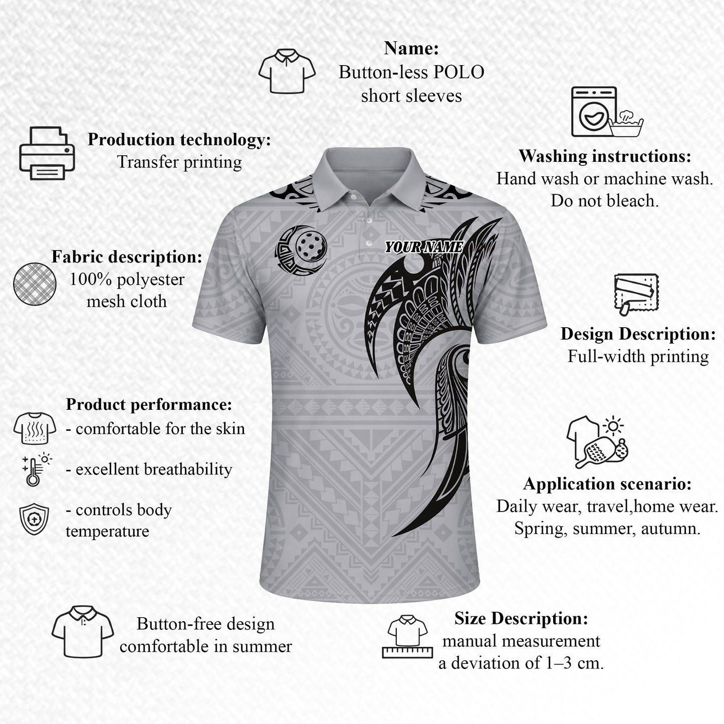 Pickleball Polo Shirt Custom Name Polynesian Tribal Style Performance Shirt Grey