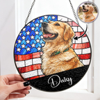Custom Dog Cat Photo USA 250 Anniversary - Stained Glass Window Hanging Suncatcher