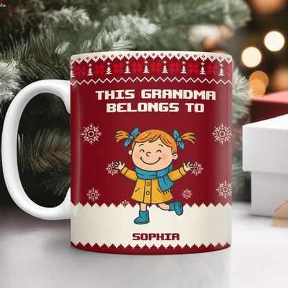 This Grandpa Grandma Belongs To Christmas Kid Stick Figures - Personalized Mug