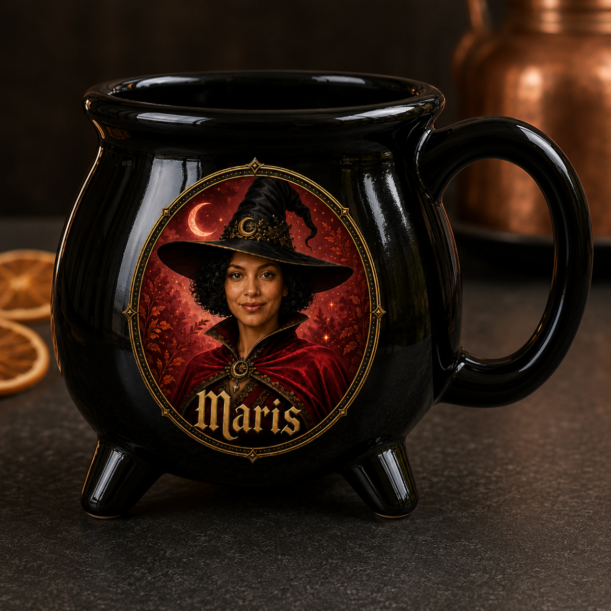 Custom Photo Halloween Black Ceramic Witch Mug - Personalized Halloween Gifts For Wife, Daughter, Besties, Sisters, Mom, Yourself