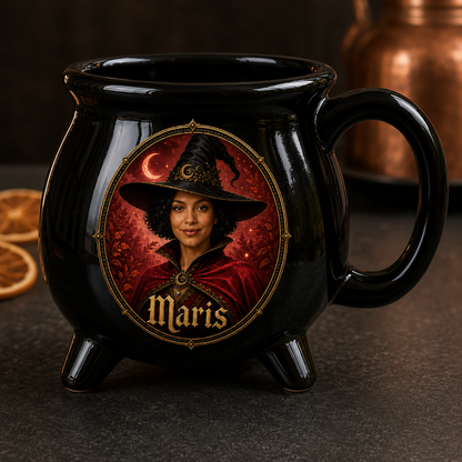 Custom Photo Halloween Black Ceramic Witch Mug - Personalized Halloween Gifts For Wife, Daughter, Besties, Sisters, Mom, Yourself