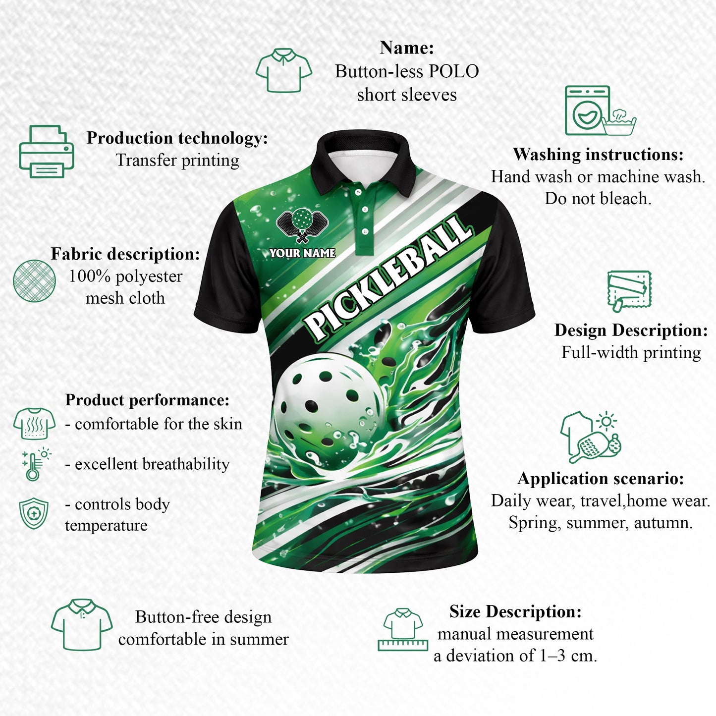 Custom Pickleball Polo Shirt Personalized Name Green Splash Design Performance Sports Shirt