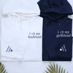 I Love My Girlfriend Embroidered Sweatshirt Hoodie, Embroidered Initials On Sleeve, Gift For Couple