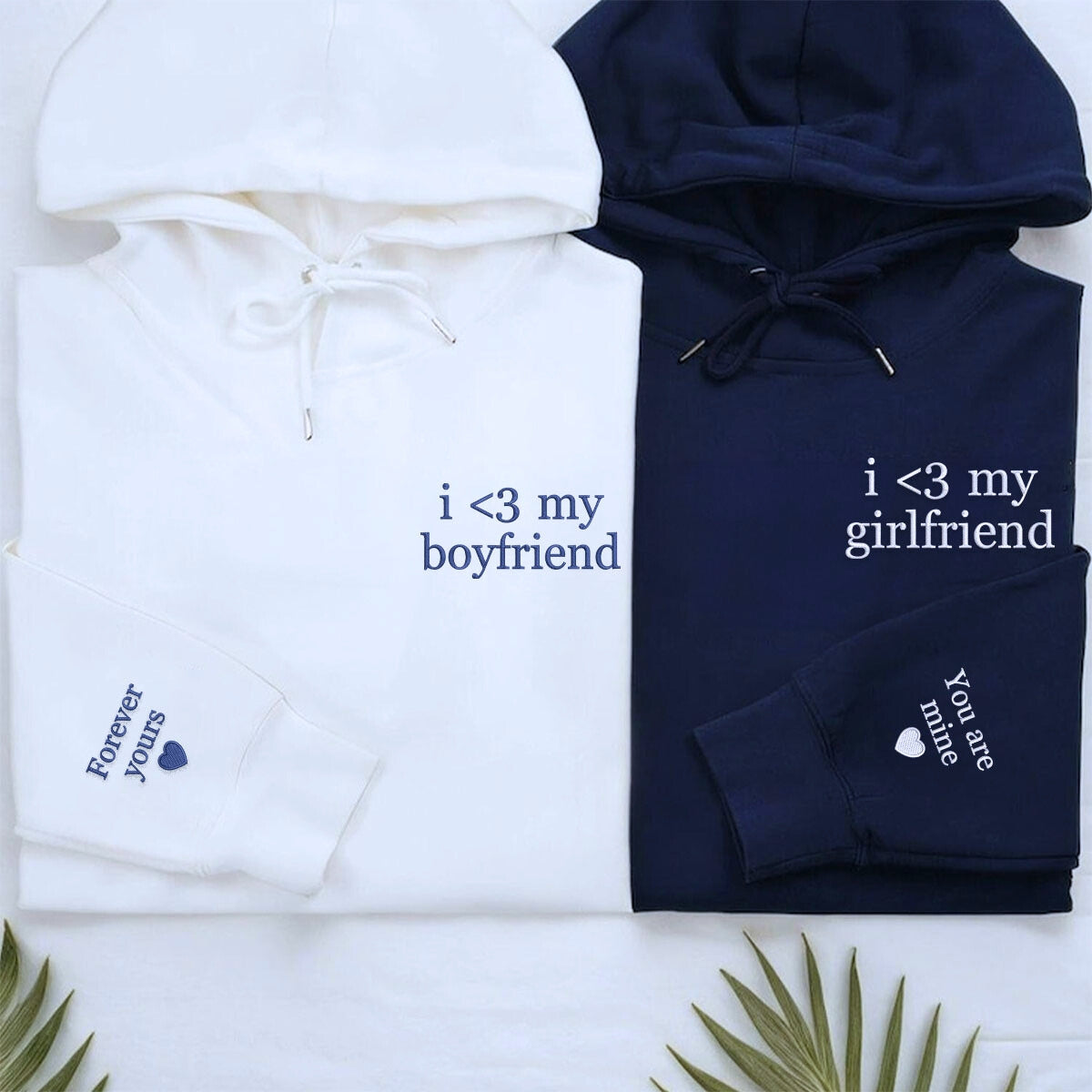 I Love My Girlfriend Embroidered Sweatshirt Hoodie, Embroidered Initials On Sleeve, Gift For Couple