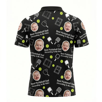 Best Pickleball Dad Custom Kids Photo Polo Black