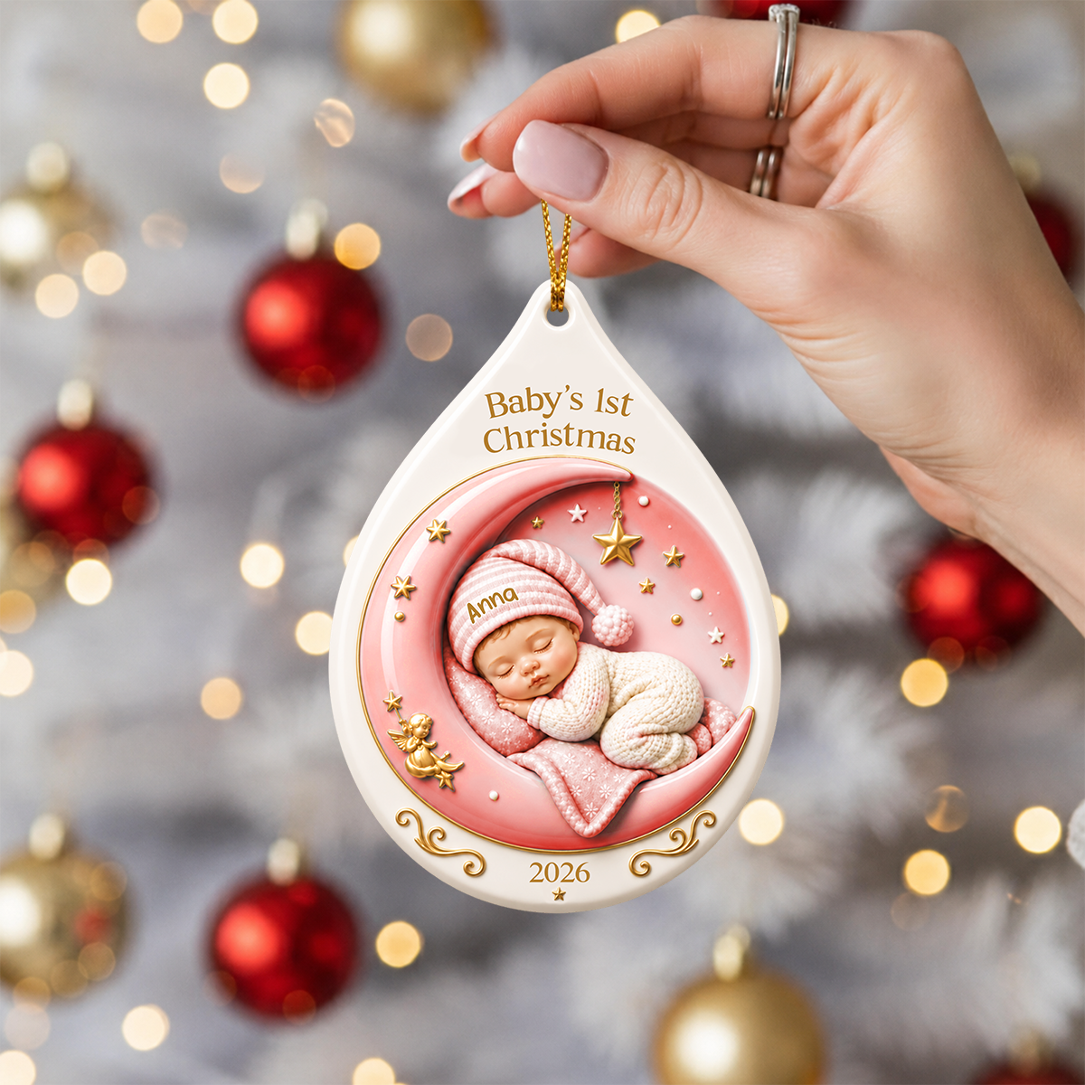 Baby’s First Christmas Moon Ornament - Real 3D Raised Ornament