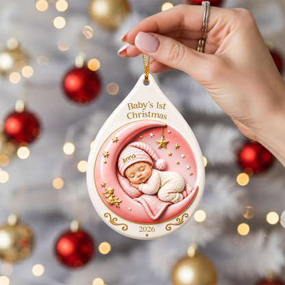 Baby’s First Christmas Moon Ornament - Real 3D Raised Ornament