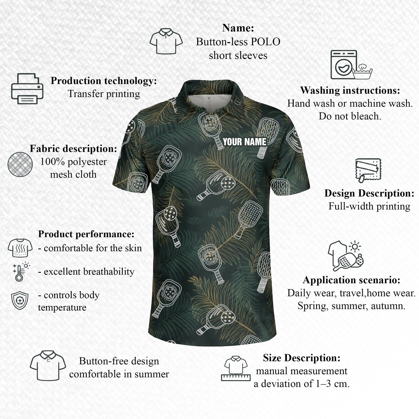 Custom Name Pickleball Polo Shirt Tropical Paddle Pattern All Over Print Performance Shirt