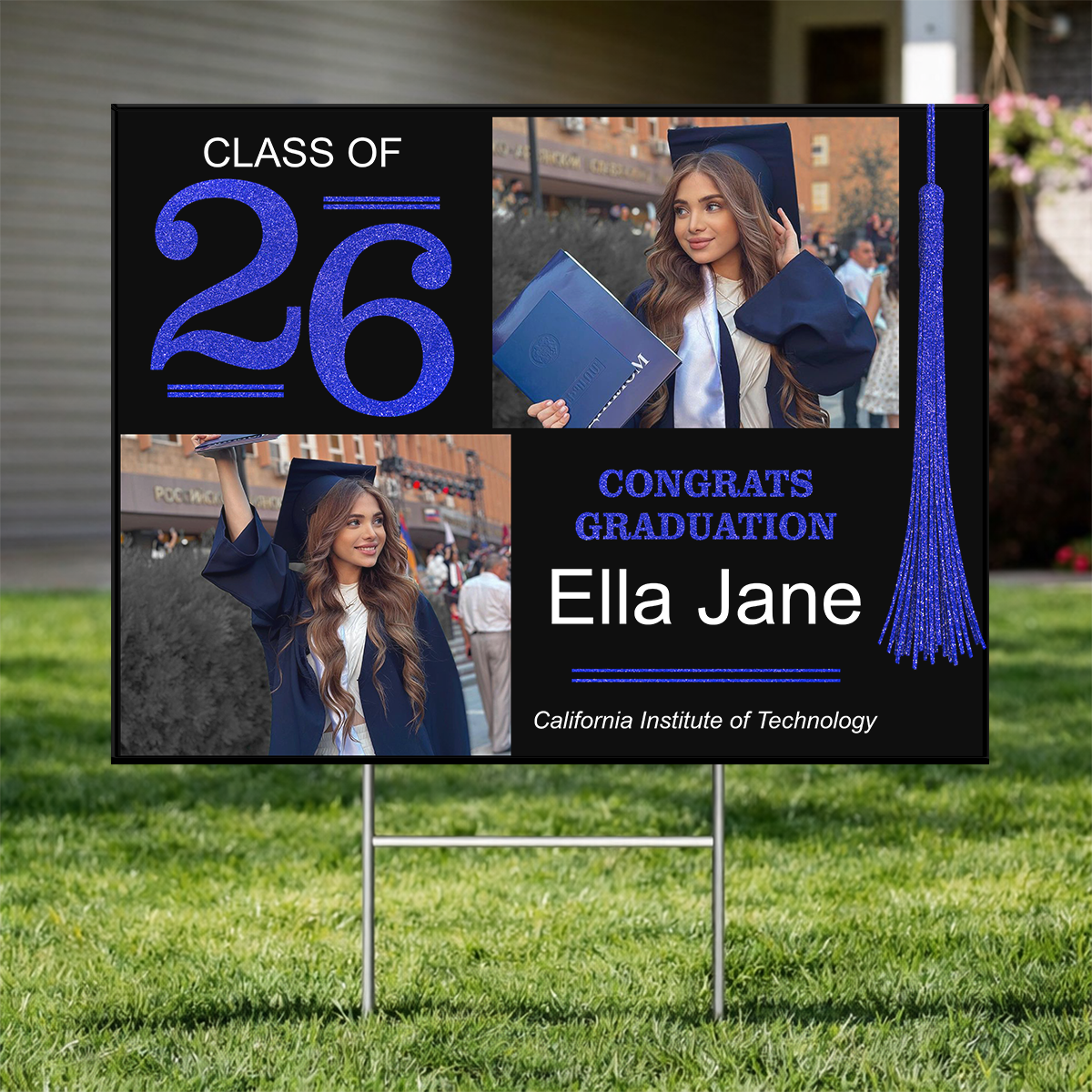 Triumphant Tassel Graduation Photo Yard Sign - Class Of 2026 - Personalized Lawn Sign