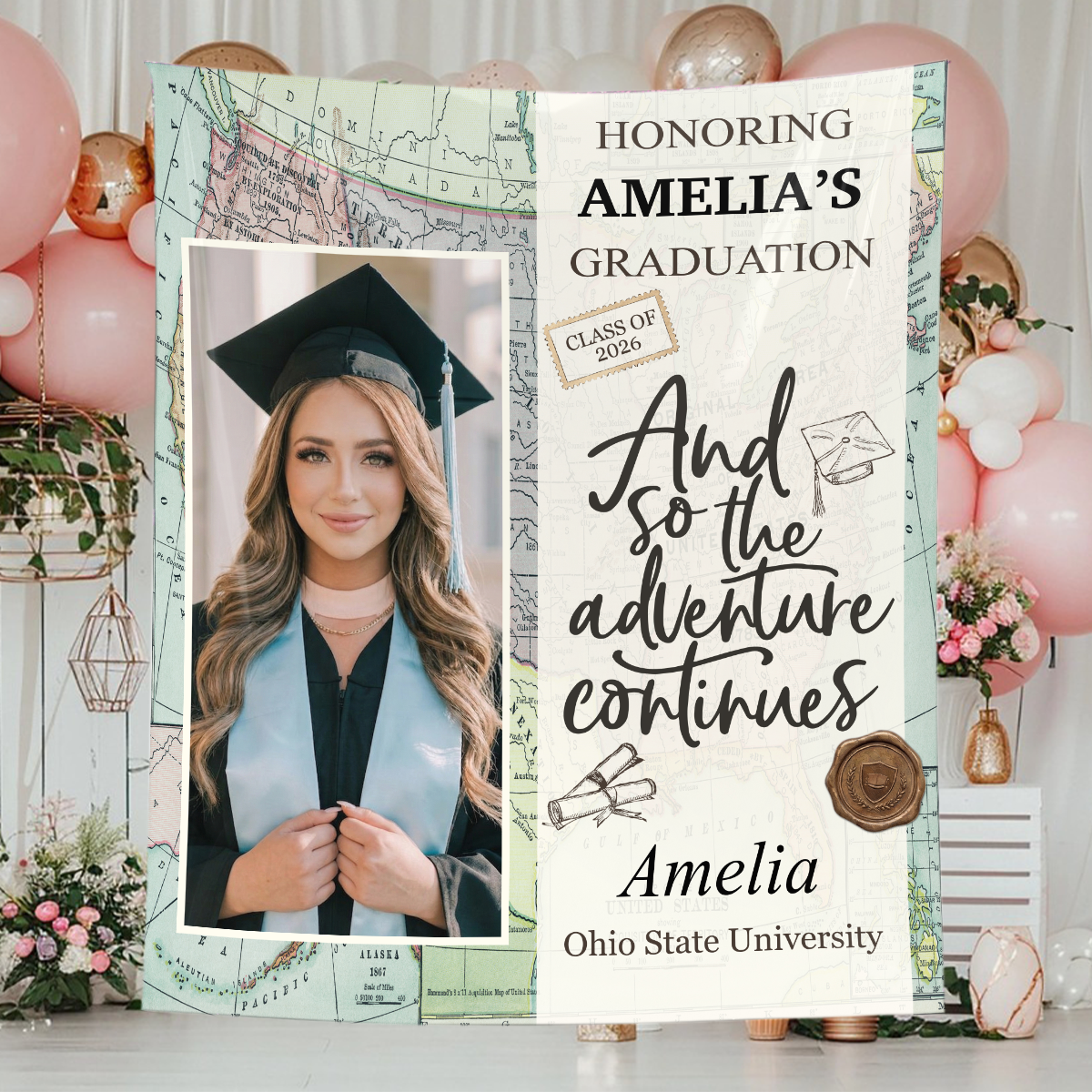 Adventure Continues - Personalized Graduation Backdrop
