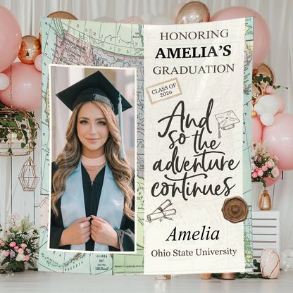 Adventure Continues - Personalized Graduation Backdrop