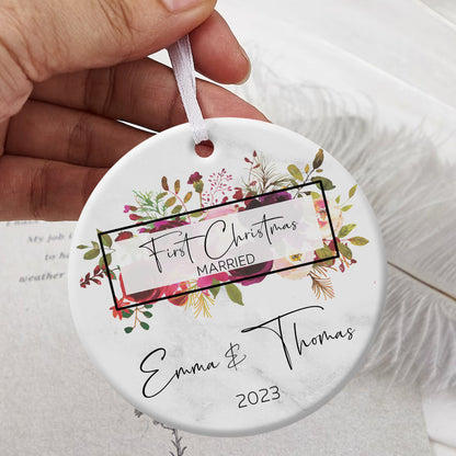 First Christmas Married Tropical Leaves - Personalized Ornament - Christmas Gift 3_eca1675b-cda6-41f0-9c65-abf06f5ddb23.jpg