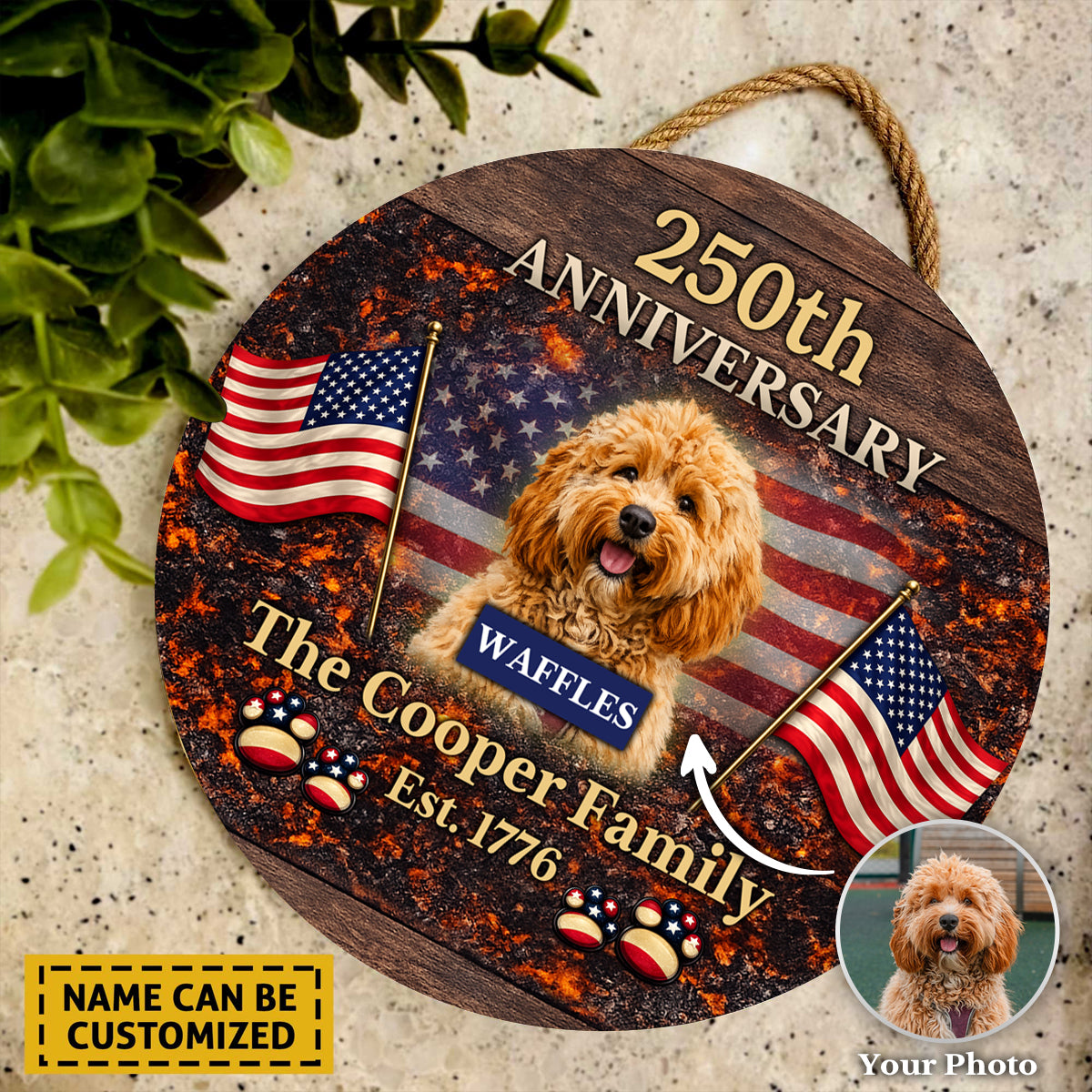Personalized 250th Anniversary Dog Family Sign Personalized Wooden Sign