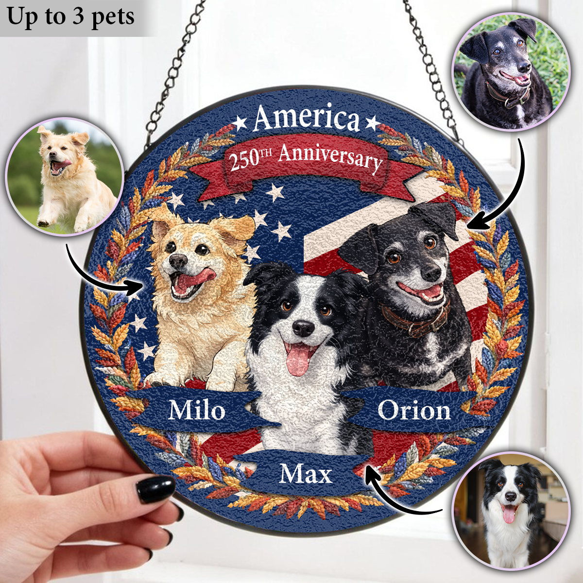 America 250th Anniversary Pet - Upload Photo Stained Glass Suncatcher
