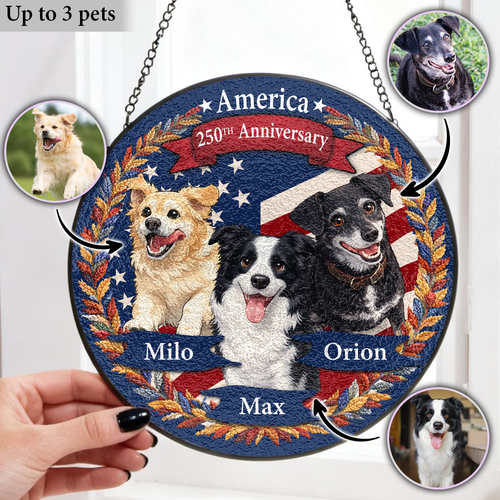 America 250th Anniversary Pet - Upload Photo Stained Glass Suncatcher
