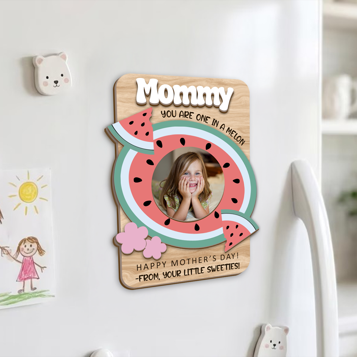 Mother's Day Fridge Photo Magnet - Wood Custom Shape Magnets 2 Layers
