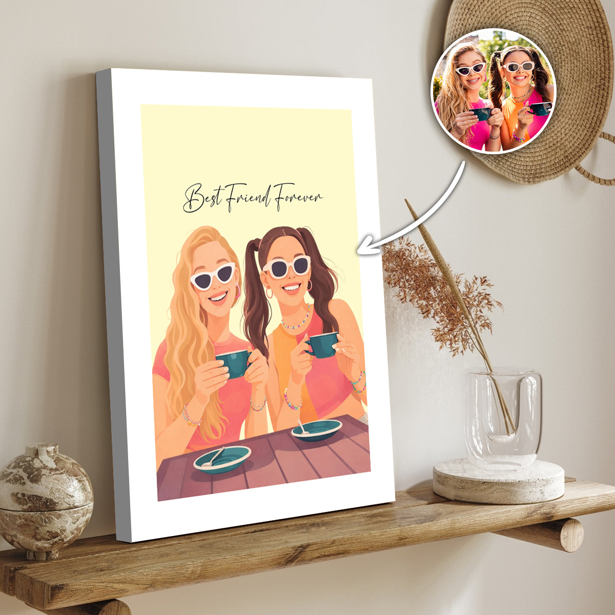 Custom Portrait Cartoon Illustration - Personalized Poster for Mom, Her